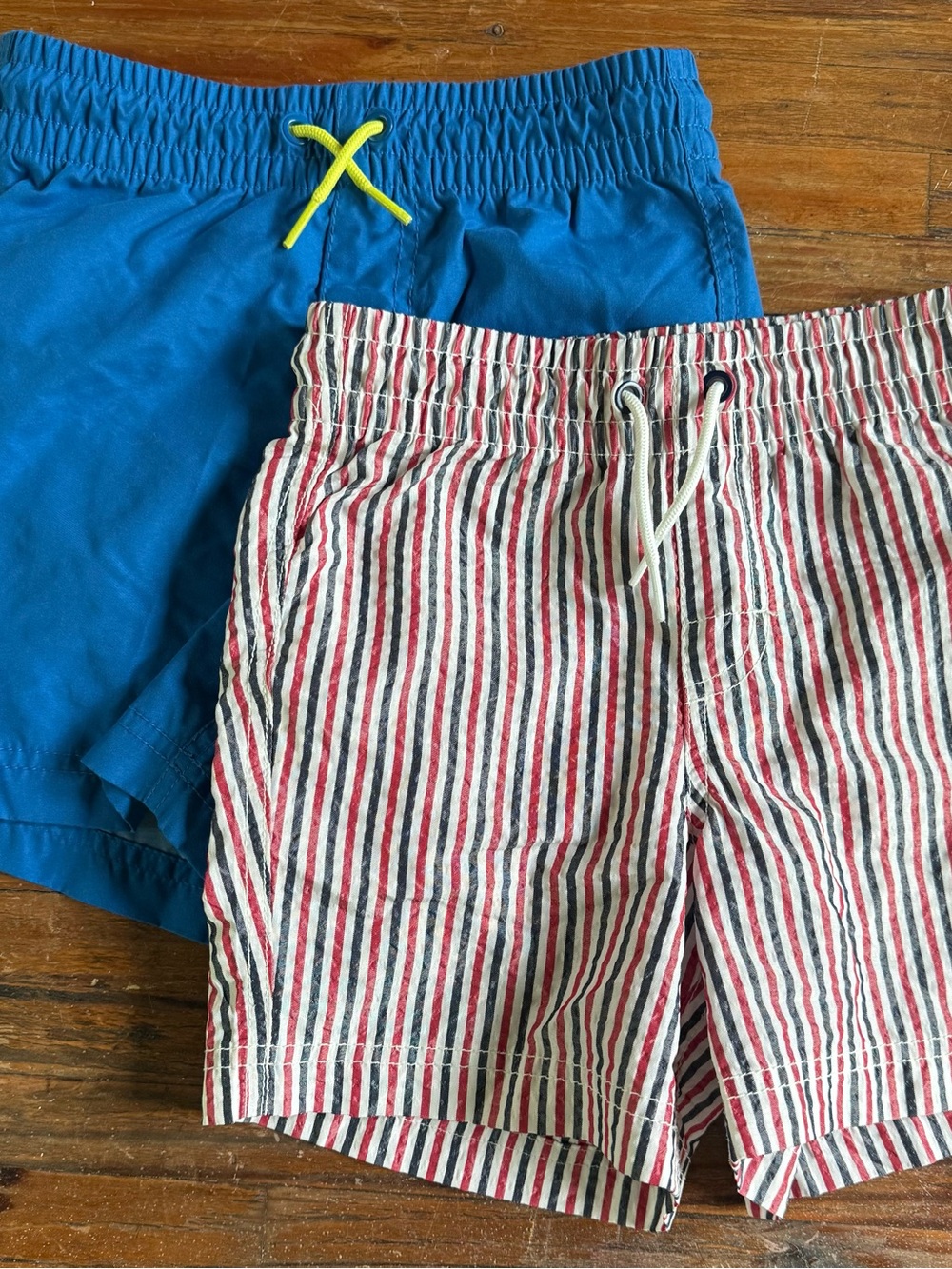 Old Navy Blue Swim Trunks with Red, White & Navy Striped Shorts - 2-Pack